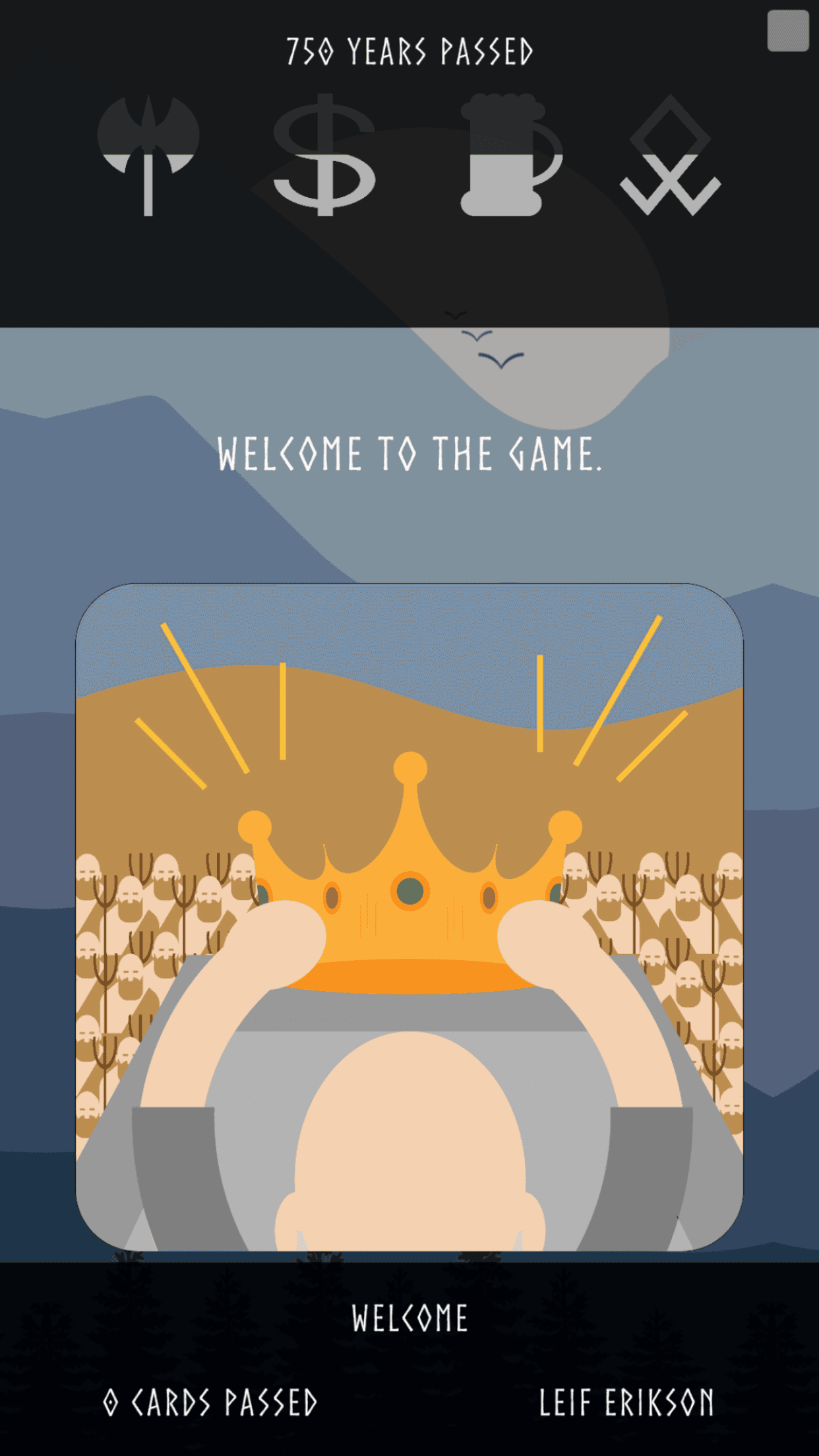 Swipe Kingdom: Vikings throne screen showing a Viking king receiving his crown.